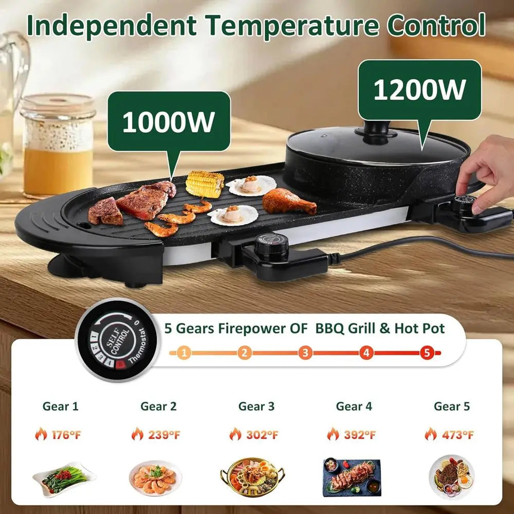 Grillioxi 2-in-1 Electric Hot Pot with BBQ Grill 2200W