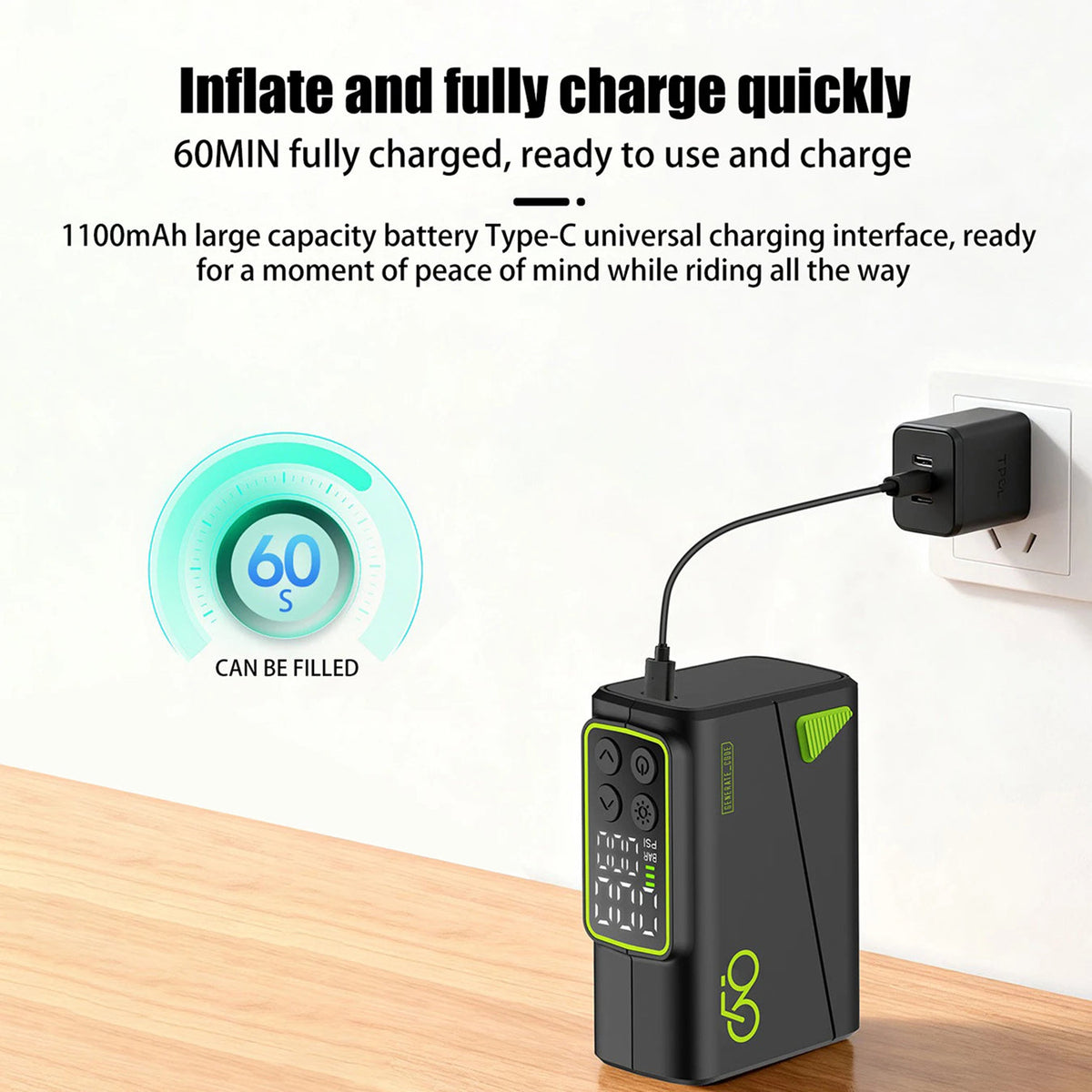 AirVoltix Portable Electric Bike Pump 150 PSI