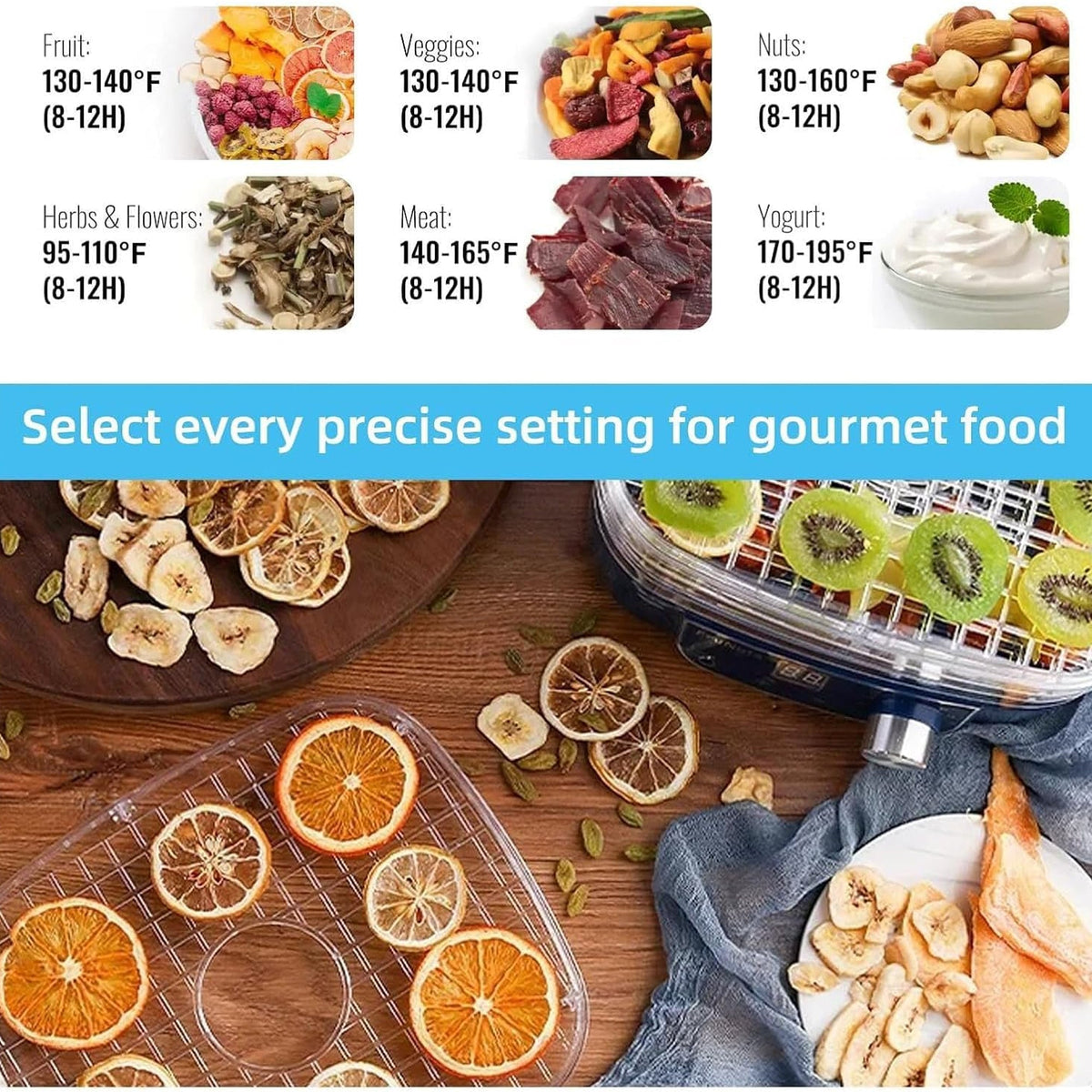 DryoraZes 5-Tray Food Dehydrator with 360° Airflow & Timer