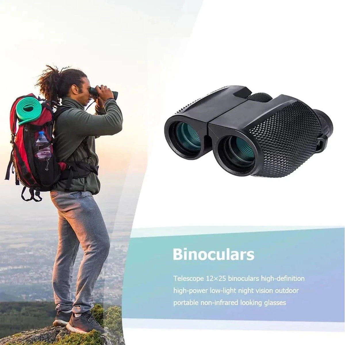 OptiVistiq 10x25 Compact Binoculars for Bird Watching and Travel