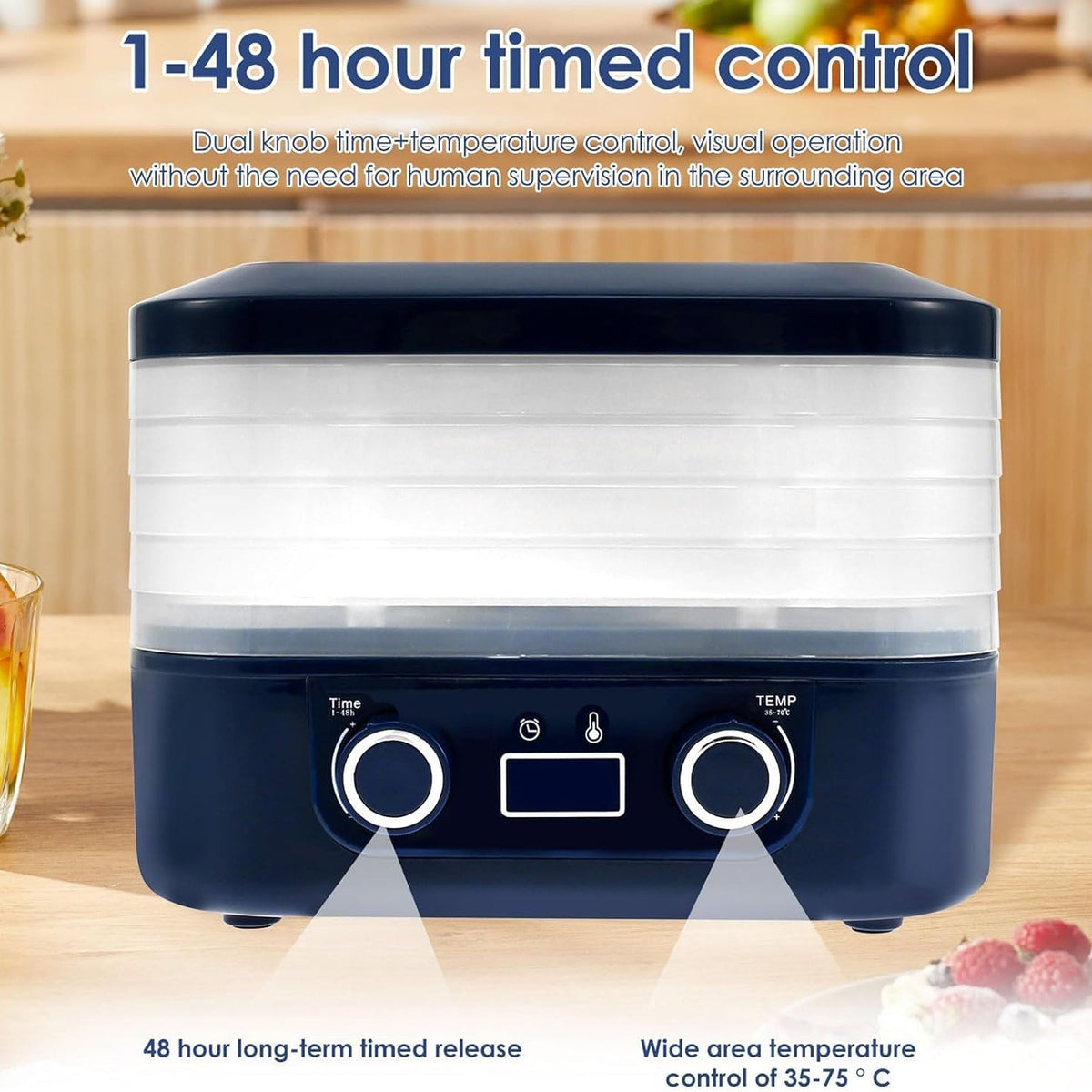 DryoraZes 5-Tray Food Dehydrator with 360° Airflow & Timer