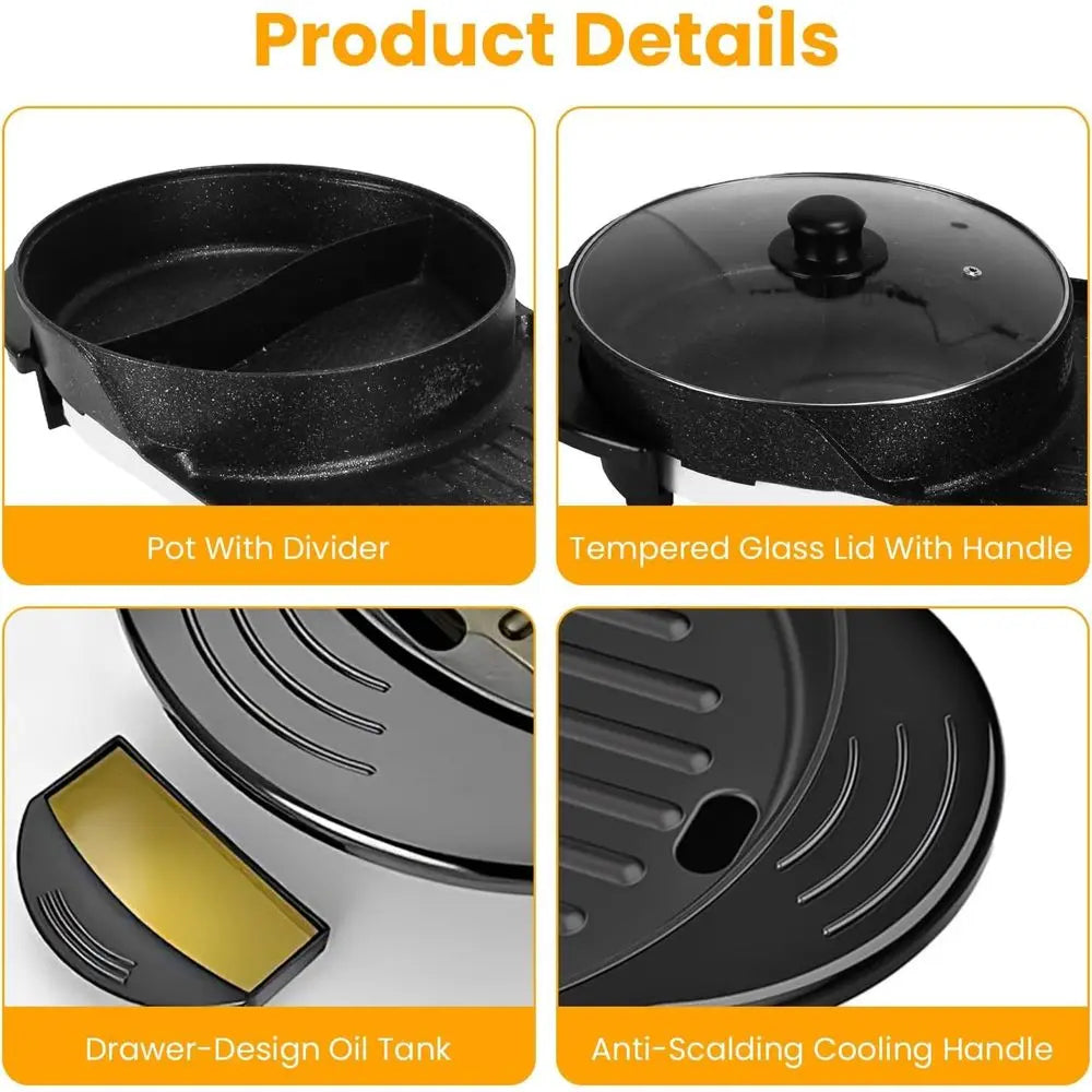 Grillioxi 2-in-1 Electric Hot Pot with BBQ Grill 2200W