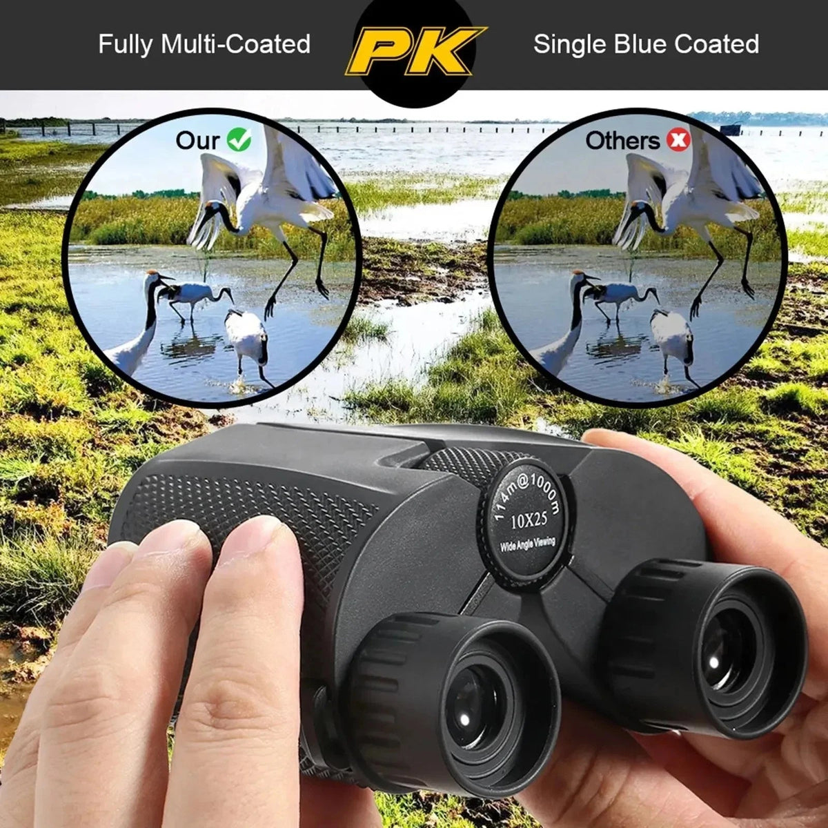 OptiVistiq 10x25 Compact Binoculars for Bird Watching and Travel