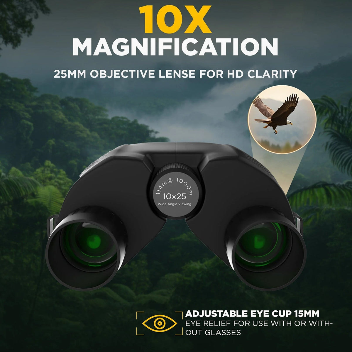 OptiVistiq 10x25 Compact Binoculars for Bird Watching and Travel