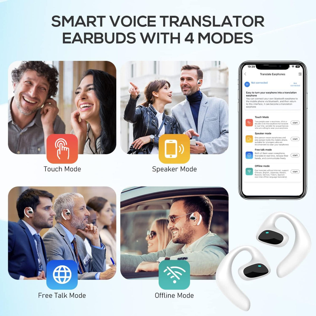 AilyMur AI Translation Earbuds - 144 Languages Real-Time Translator