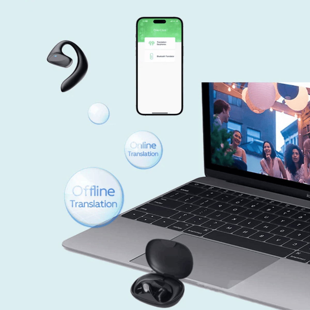 AilyMur AI Translation Earbuds - 144 Languages Real-Time Translator