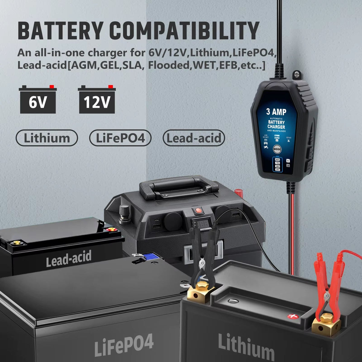 Amprilfy 6V/12V Smart Battery Maintainer and Trickle Charger with Repair Mode