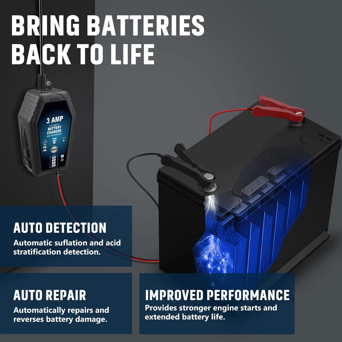 Amprilfy 6V/12V Smart Battery Maintainer and Trickle Charger with Repair Mode