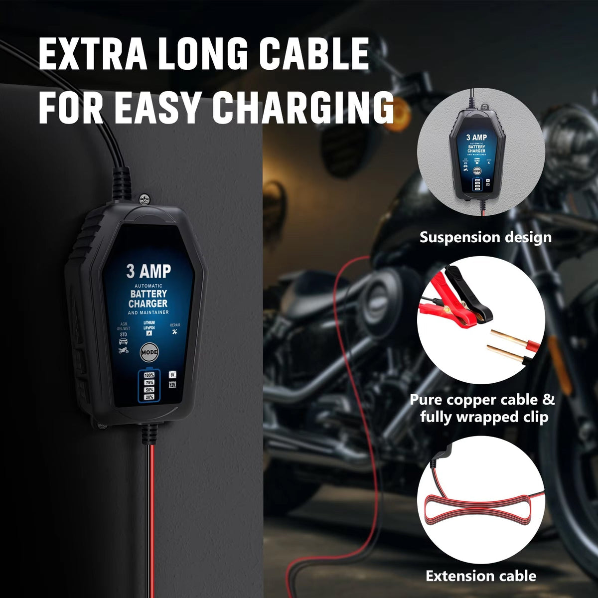 Amprilfy 6V/12V Smart Battery Maintainer and Trickle Charger with Repair Mode