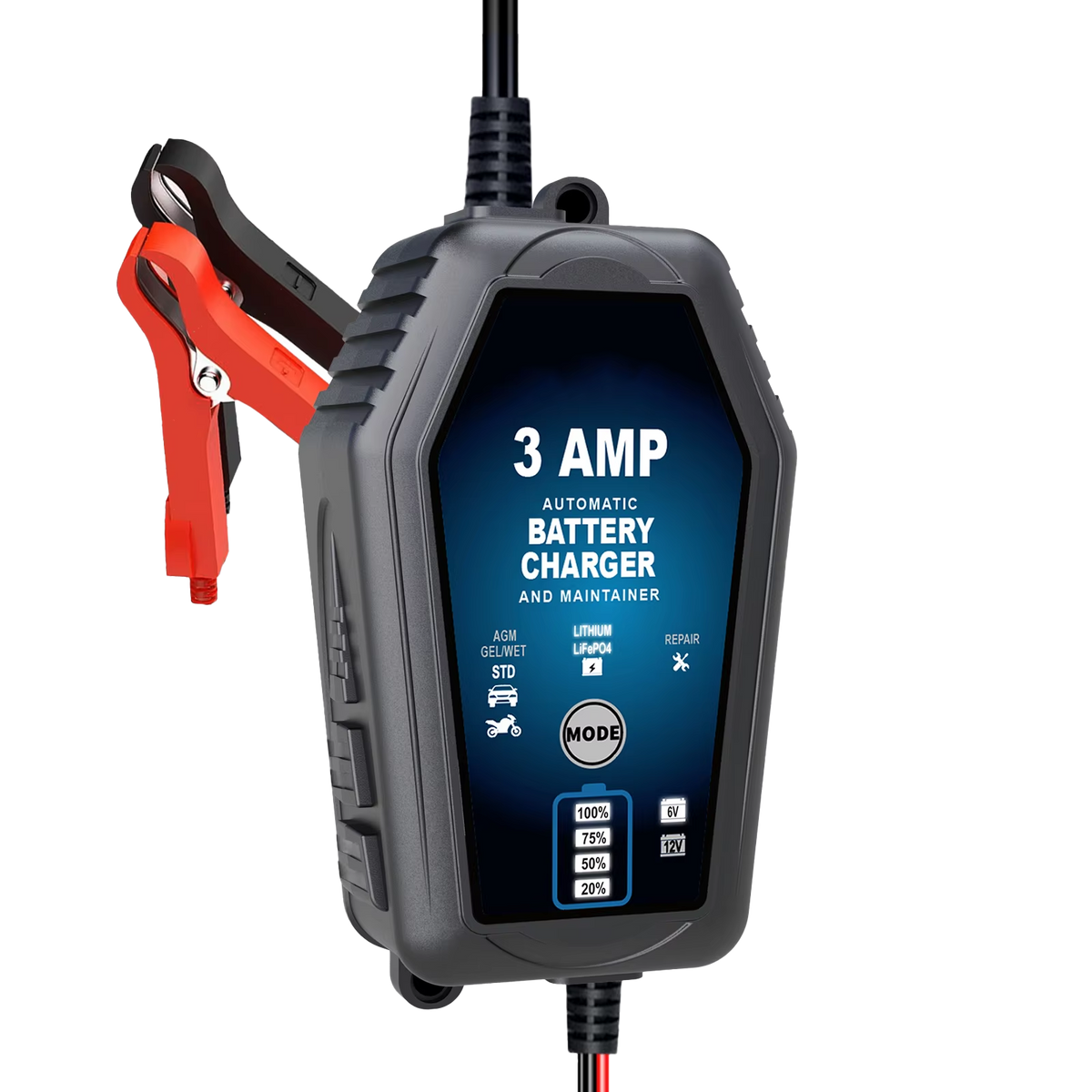 Amprilfy 6V/12V Smart Battery Maintainer and Trickle Charger with Repair Mode
