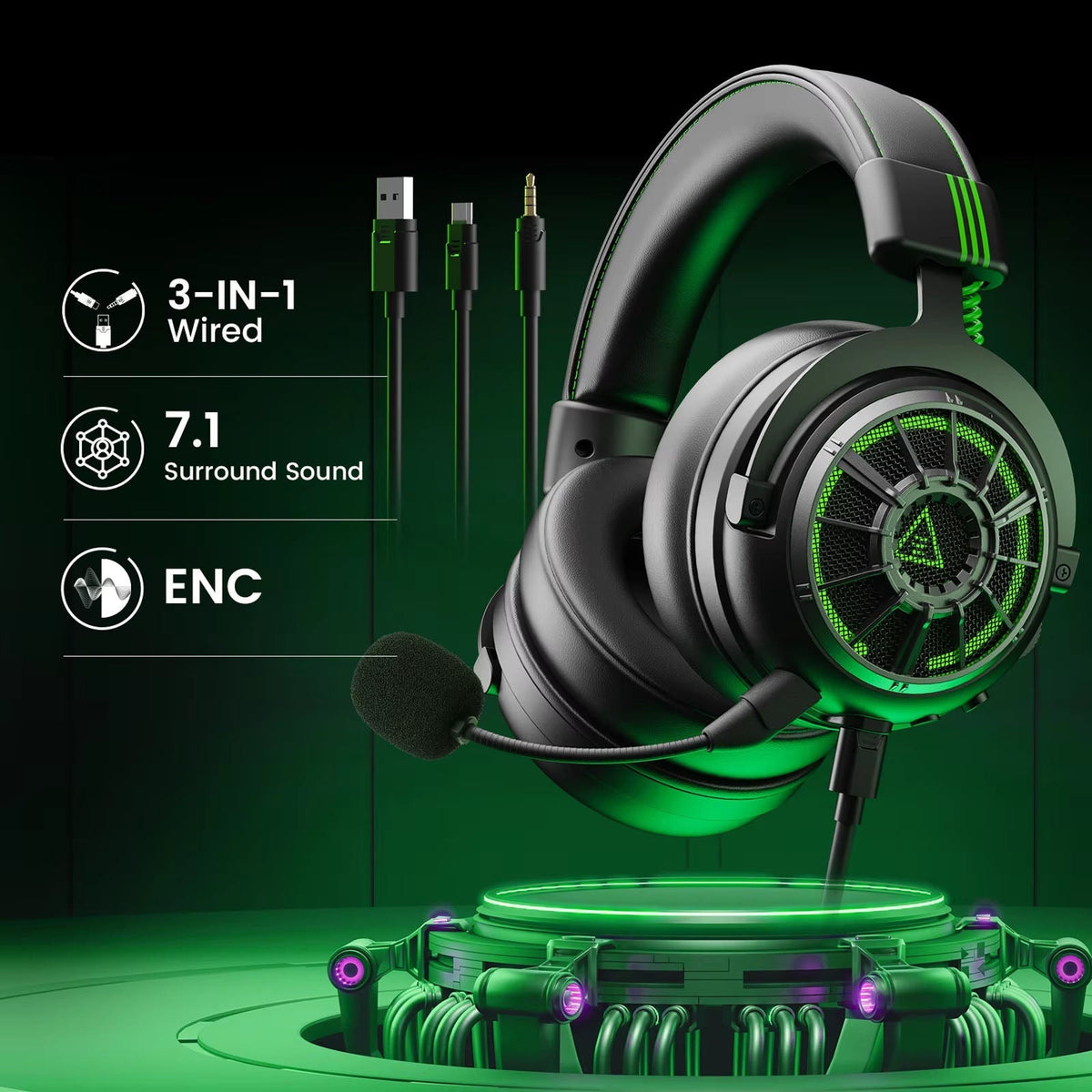 AuziHalo PC Gaming Headset with 7.1 Virtual Surround Sound
