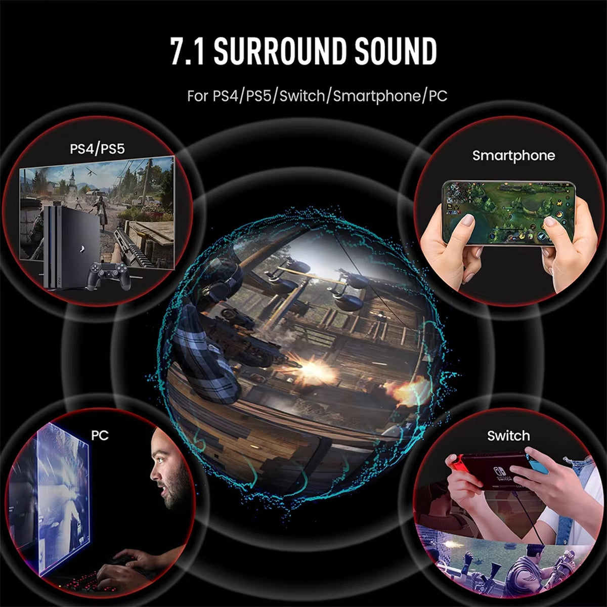 AuziHalo PC Gaming Headset with 7.1 Virtual Surround Sound