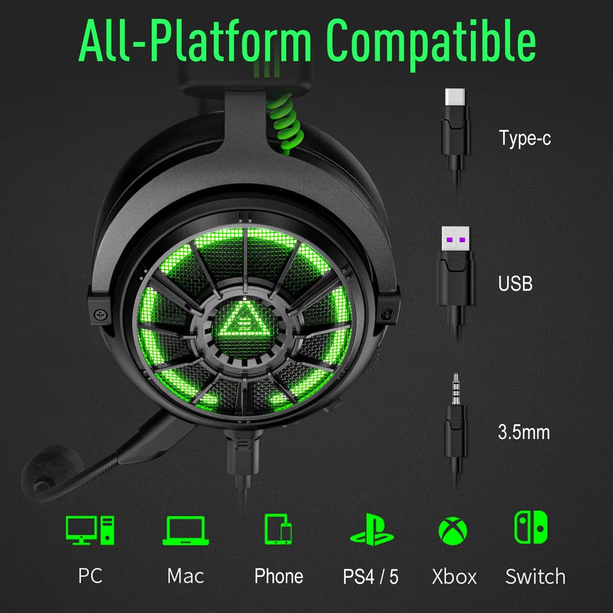 AuziHalo PC Gaming Headset with 7.1 Virtual Surround Sound
