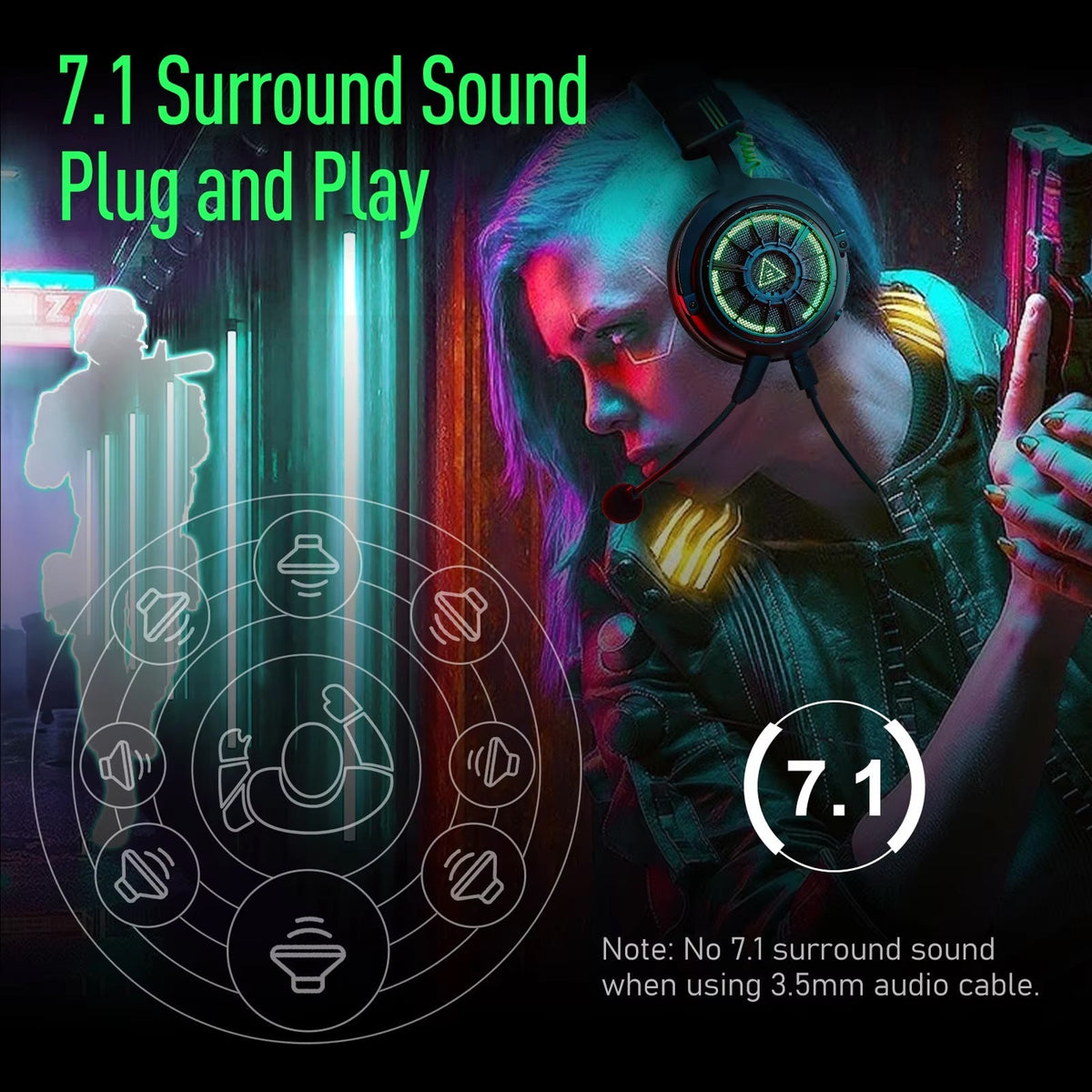 AuziHalo PC Gaming Headset with 7.1 Virtual Surround Sound