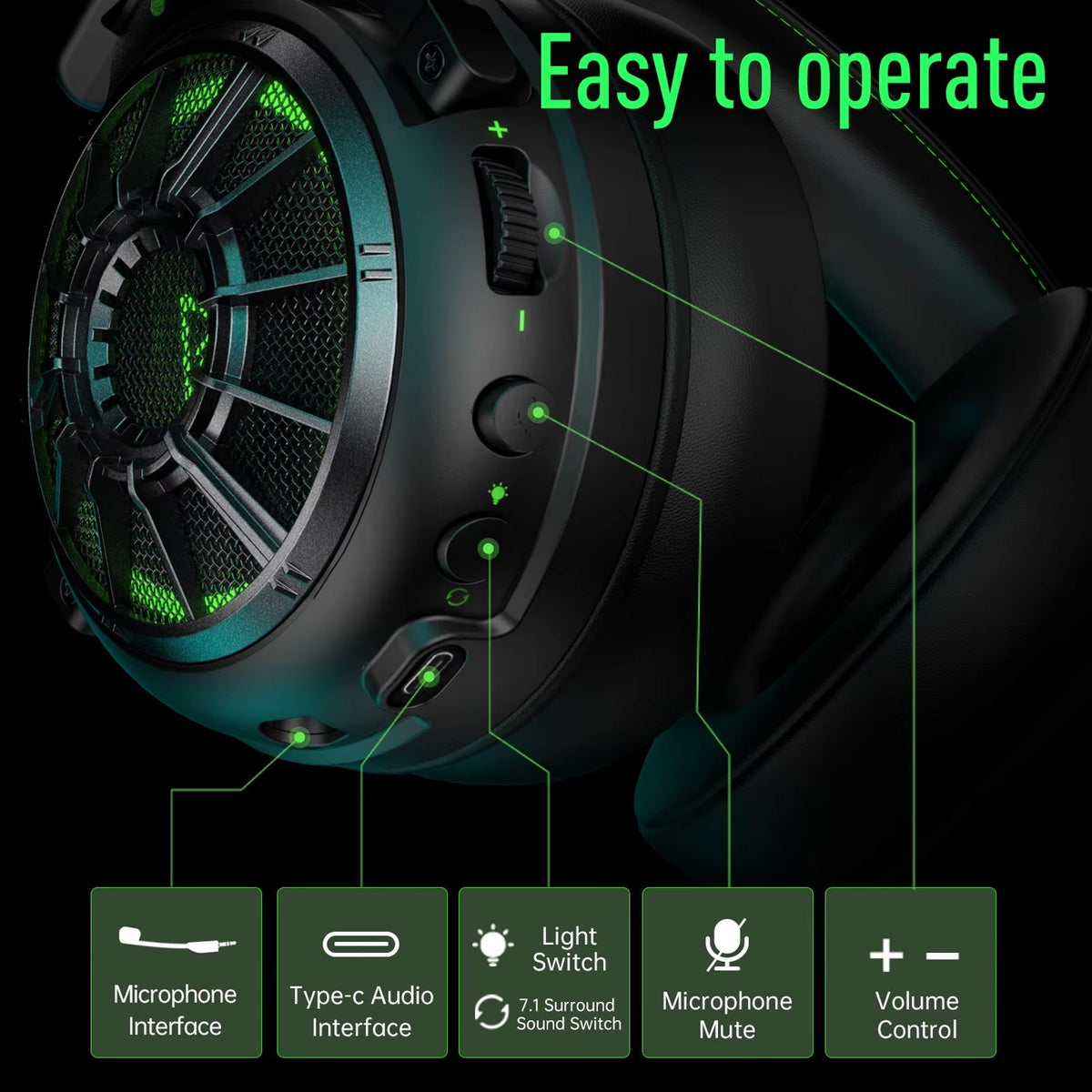 AuziHalo PC Gaming Headset with 7.1 Virtual Surround Sound