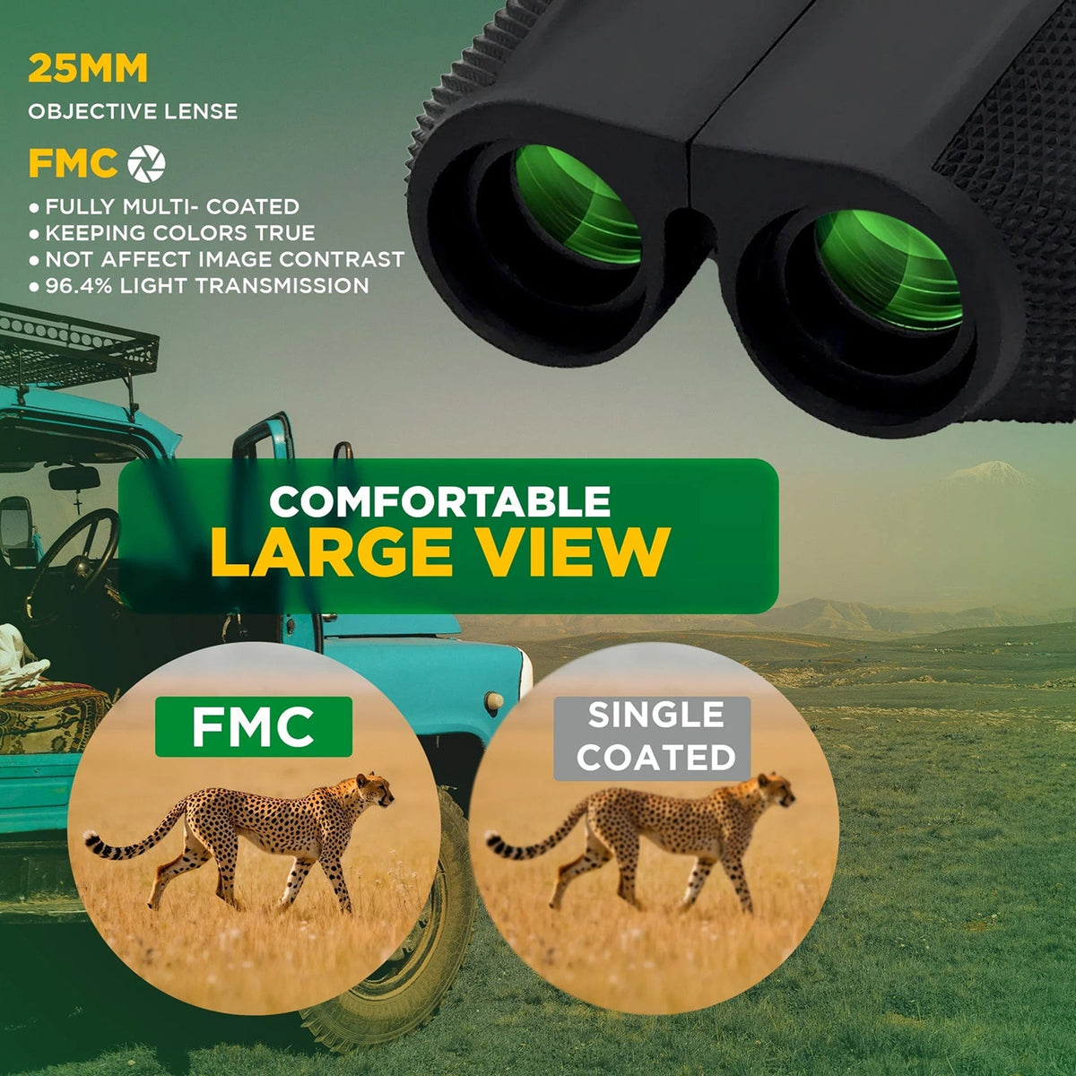 OptiVistiq 10x25 Compact Binoculars for Bird Watching and Travel