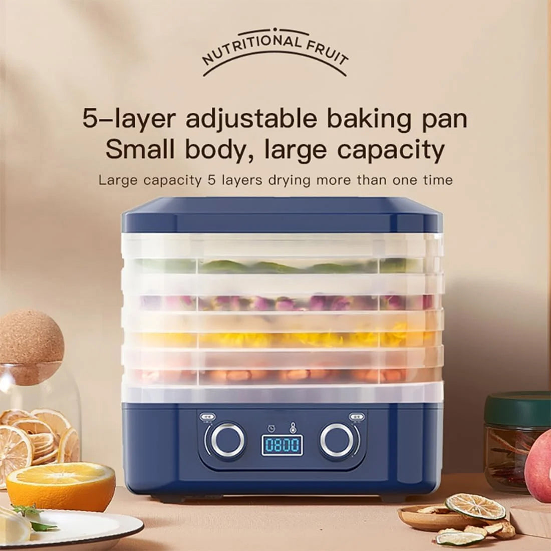 DryoraZes 5-Tray Food Dehydrator with 360° Airflow & Timer