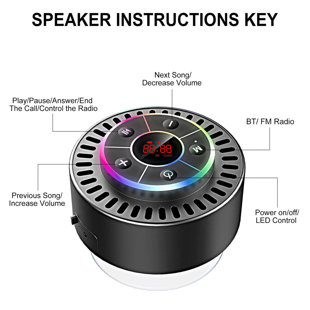 BathAqafi IPX7 Waterproof Bluetooth Speaker for Shower & Outdoors