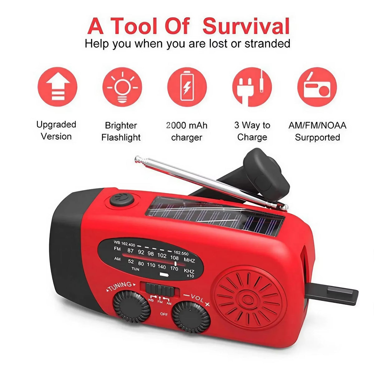 BeacinRil Emergency Radio - Solar & Hand Crank Weather Radio