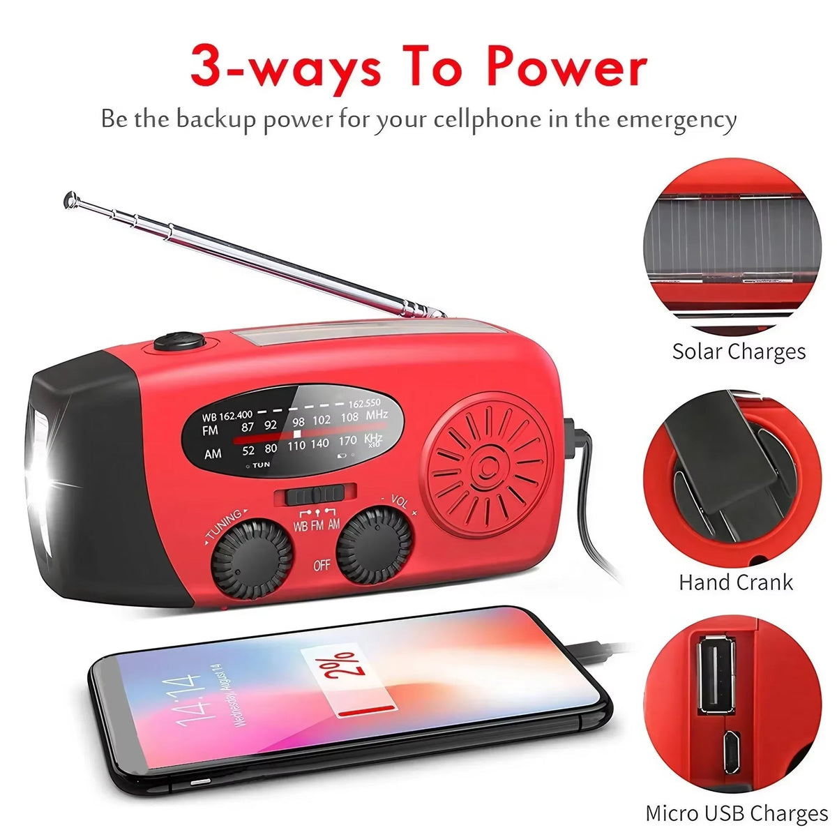 BeacinRil Emergency Radio - Solar & Hand Crank Weather Radio