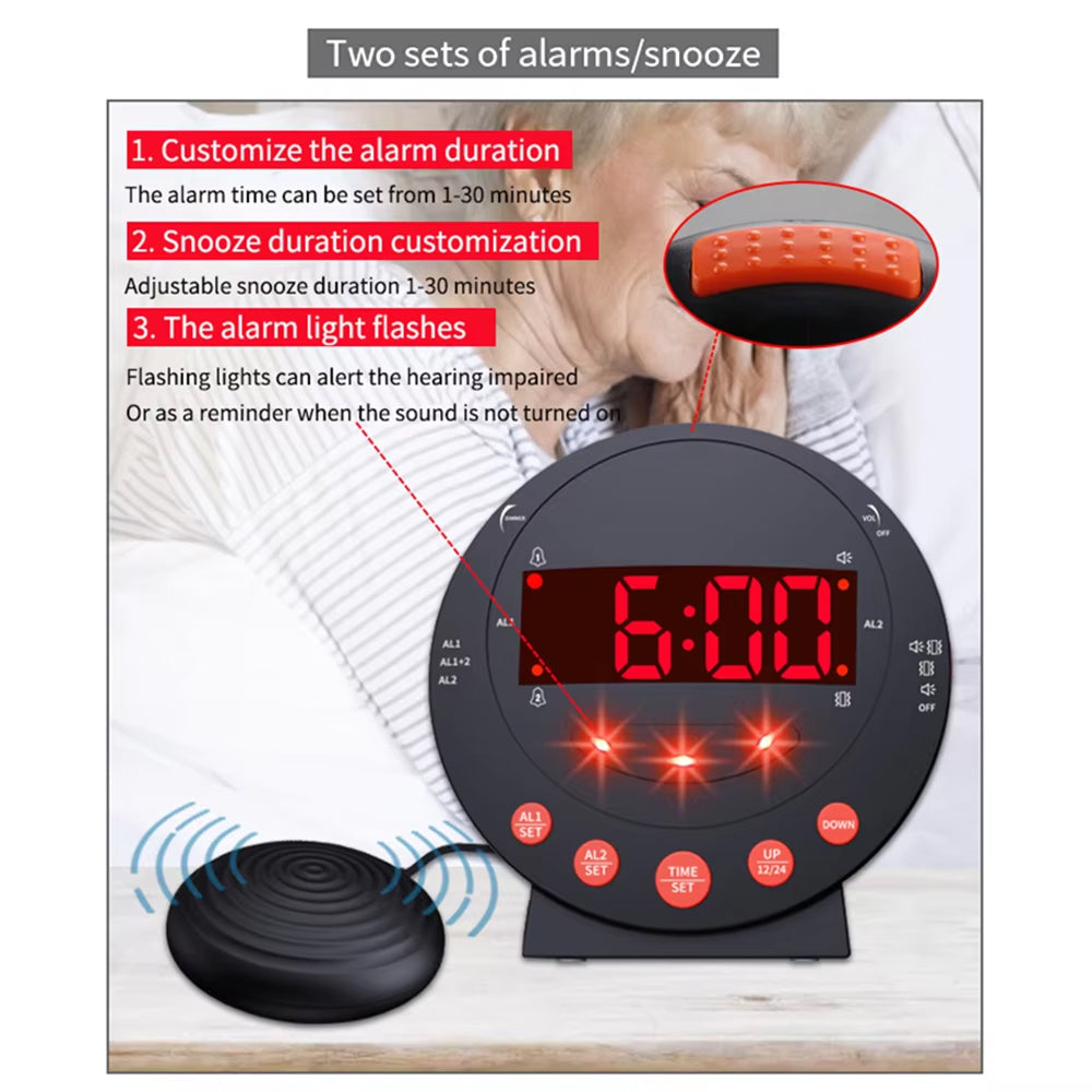 BlosomDay Vibrating Alarm Clock with Bed Shaker & 113dB Siren