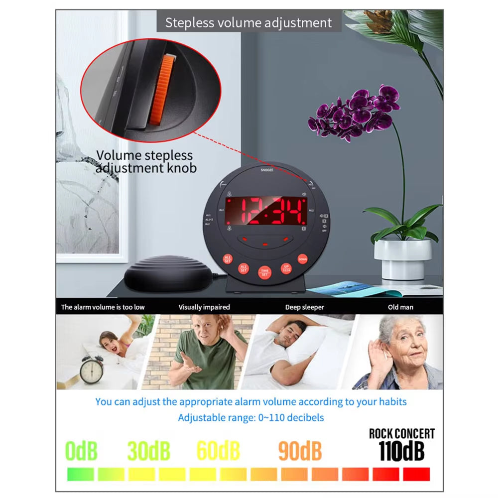 BlosomDay Vibrating Alarm Clock with Bed Shaker & 113dB Siren