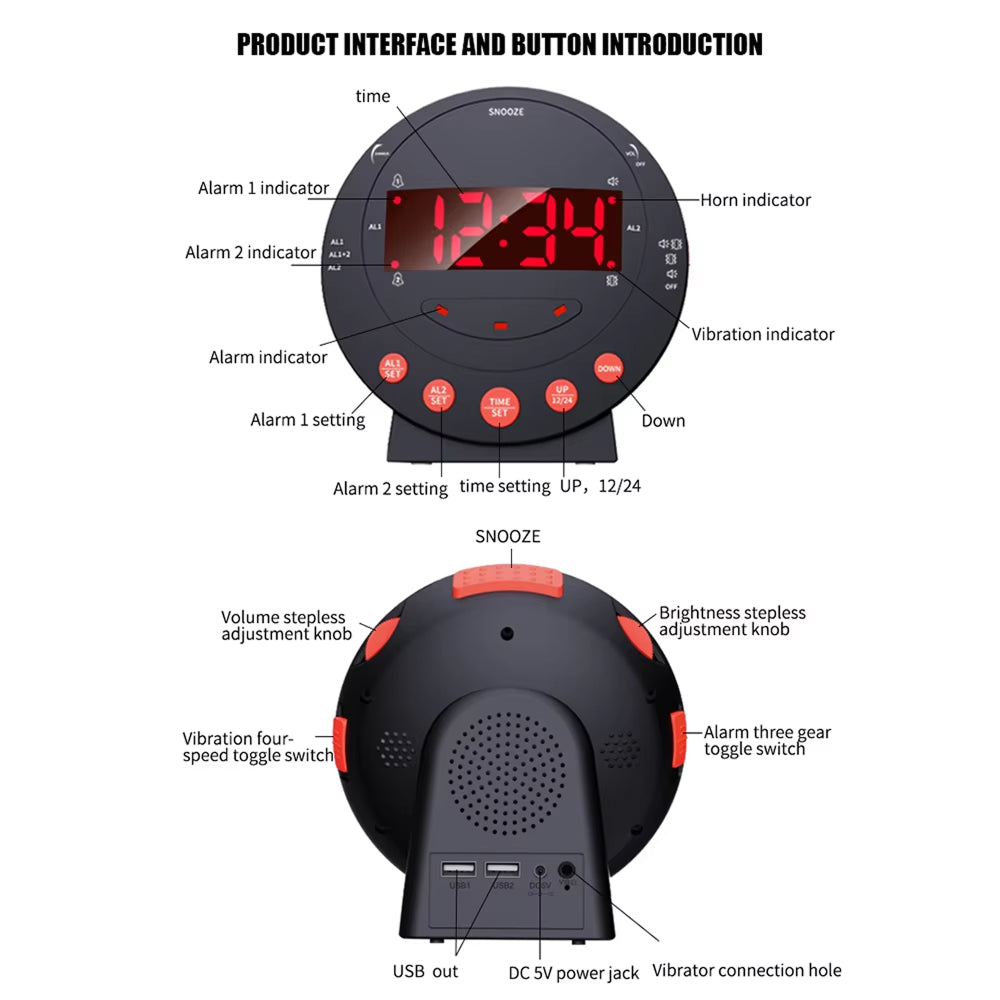 BlosomDay Vibrating Alarm Clock with Bed Shaker & 113dB Siren