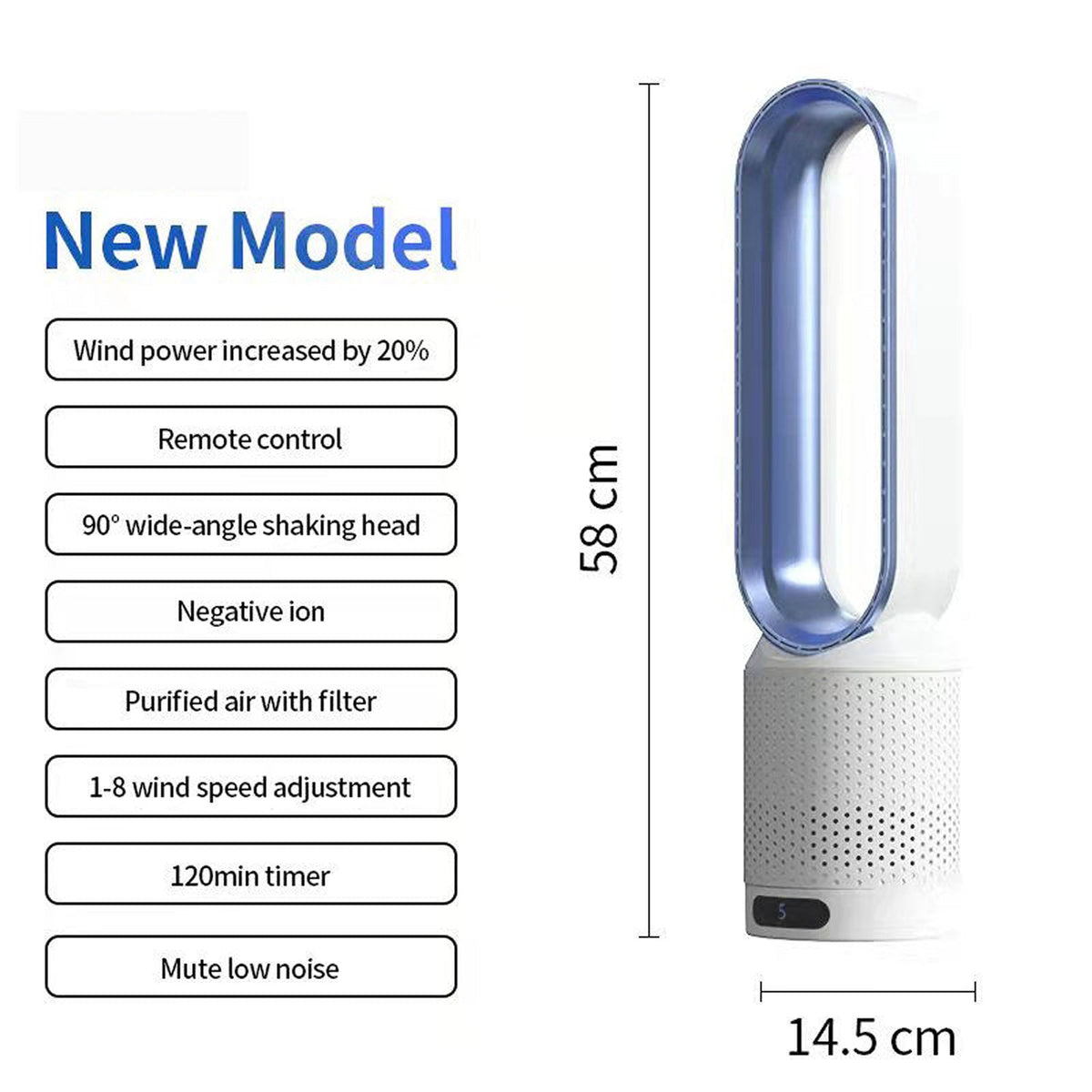 Breezaic Bladeless Tower Fan Quiet Purification