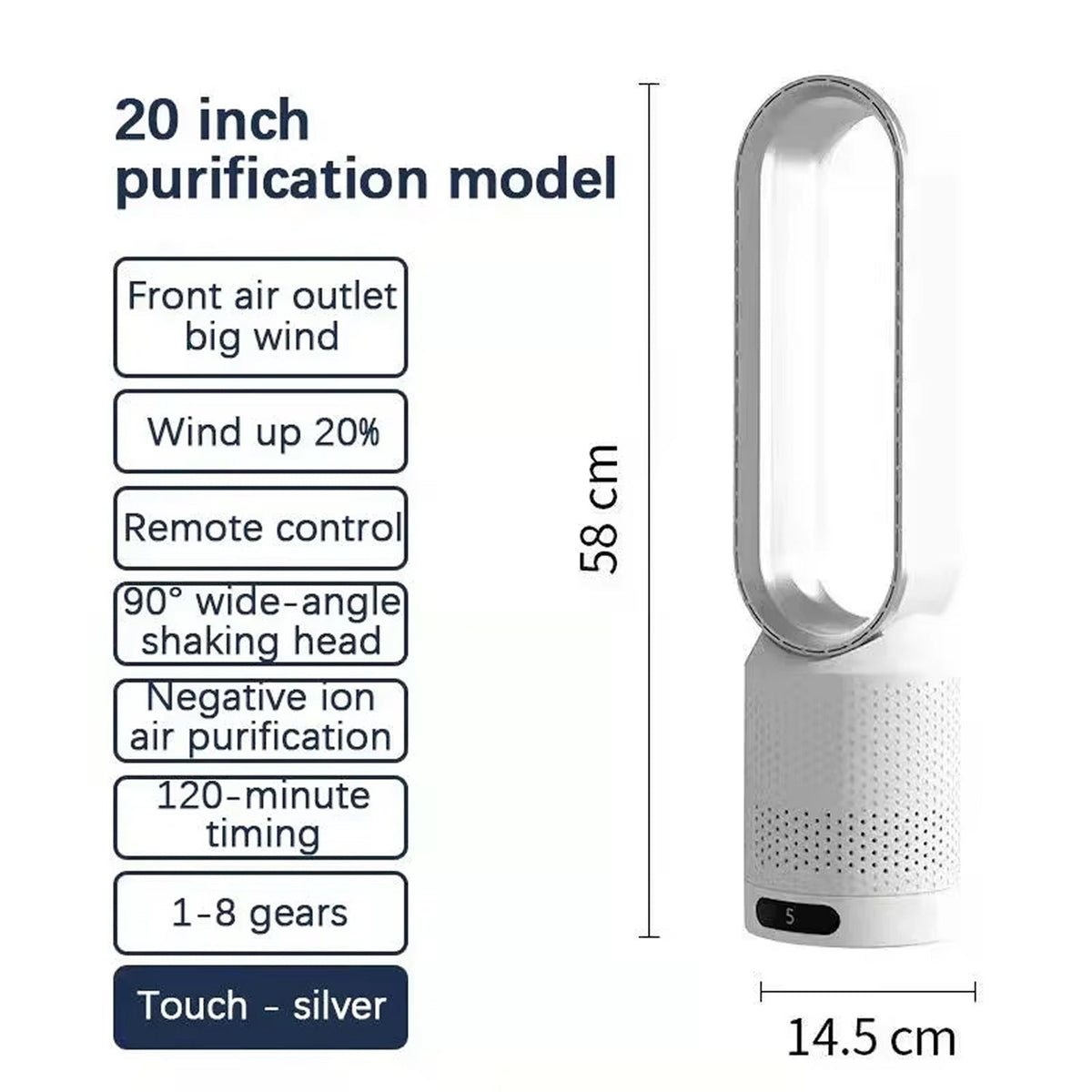 Breezaic Bladeless Tower Fan Quiet Purification