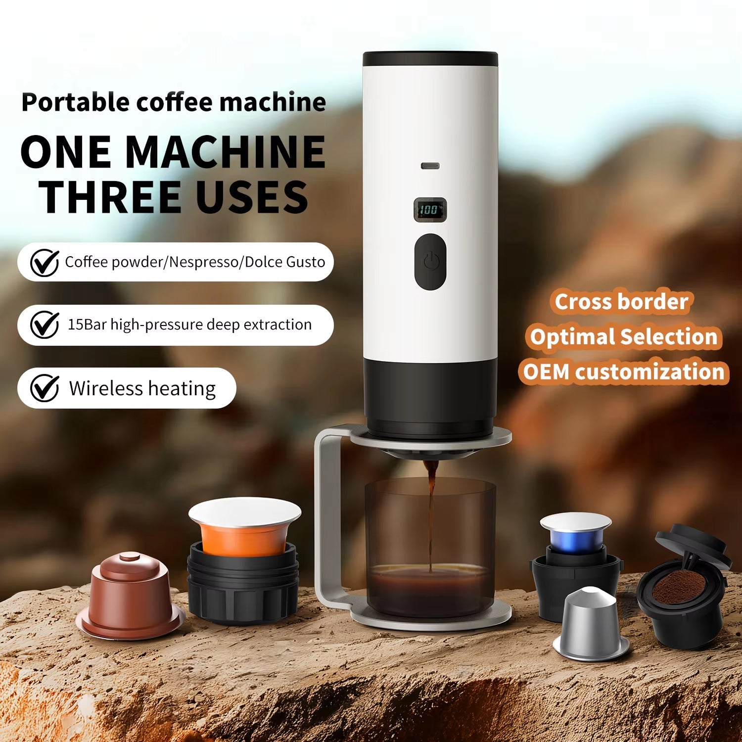 BrewyCup Cordless 15-Bar Espresso Maker for Travel