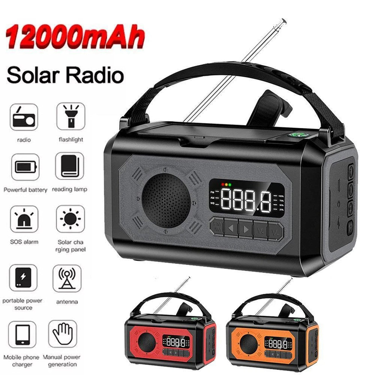 CastyClim Emergency Weather Radio with Solar and Hand Crank