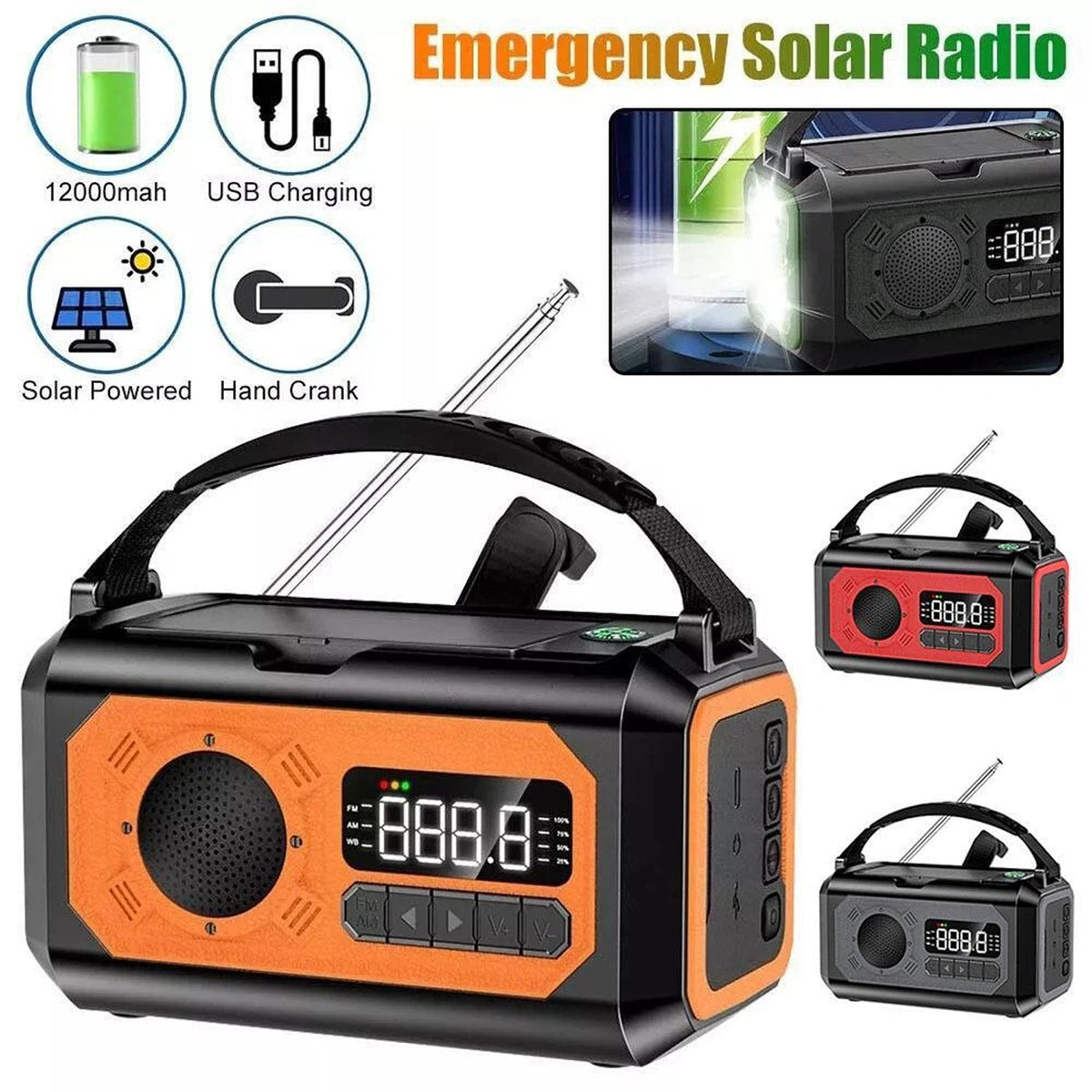 CastyClim Emergency Weather Radio with Solar and Hand Crank