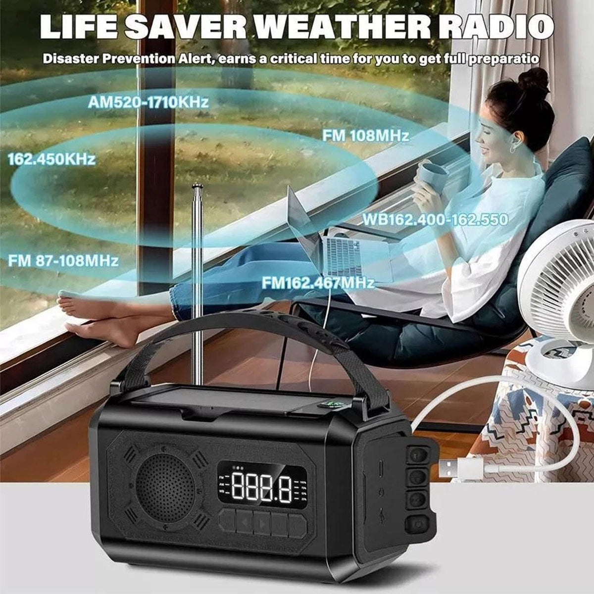 CastyClim Emergency Weather Radio with Solar and Hand Crank