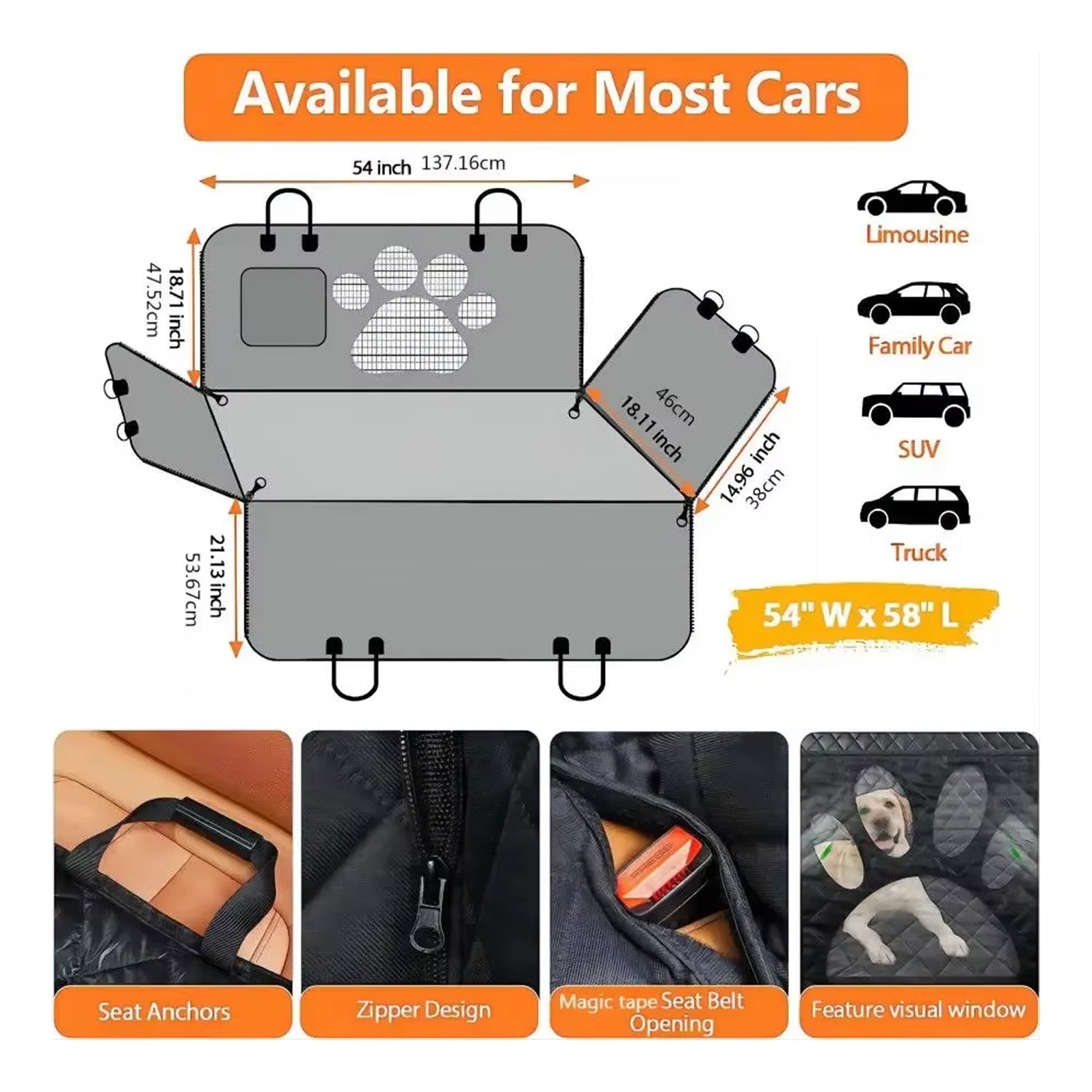 CoziPup Waterproof Dog Car Seat Cover with Hammock Mode