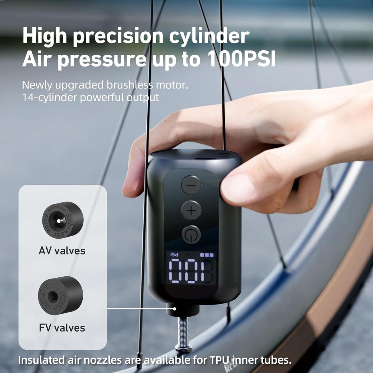 CyclPumpi Portable Electric Tyre Pump for Road & Mountain Bikes