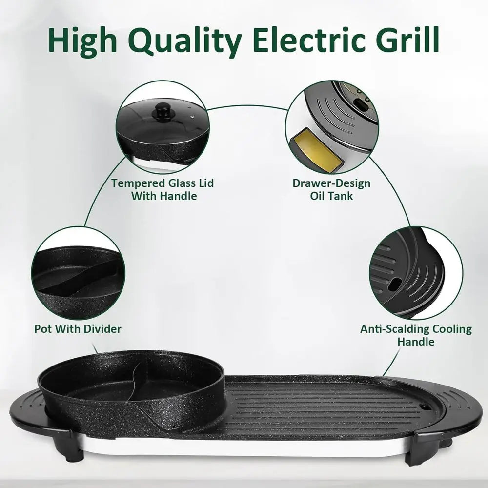 Grillioxi 2-in-1 Electric Hot Pot with BBQ Grill 2200W