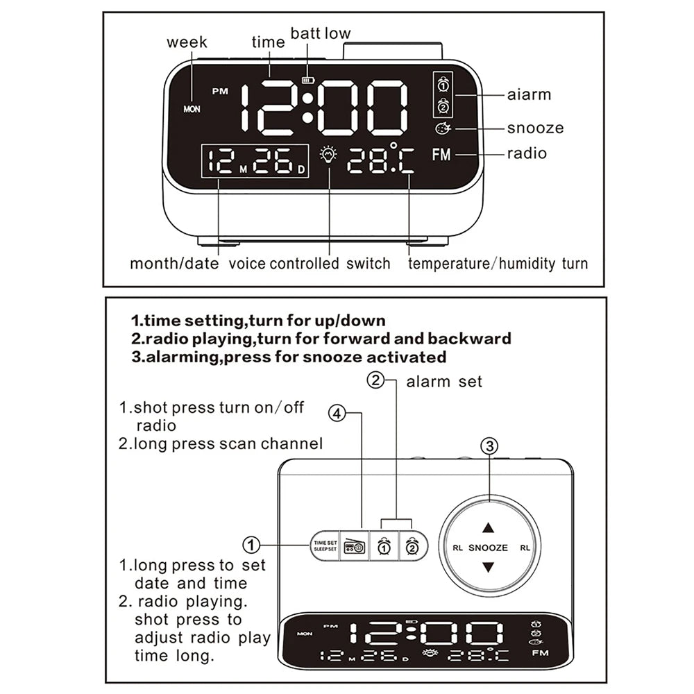 Dawlody Dual Alarm Clock Radio with USB Charging & Calendar