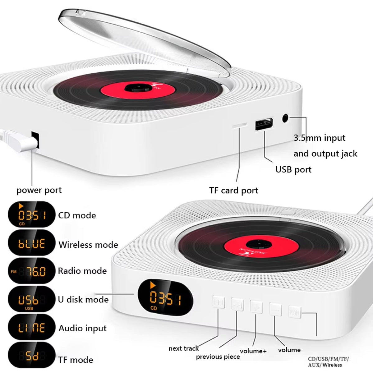 CeedyPlay 6-in-1 Radio with CD Player & Bluetooth Stereo System