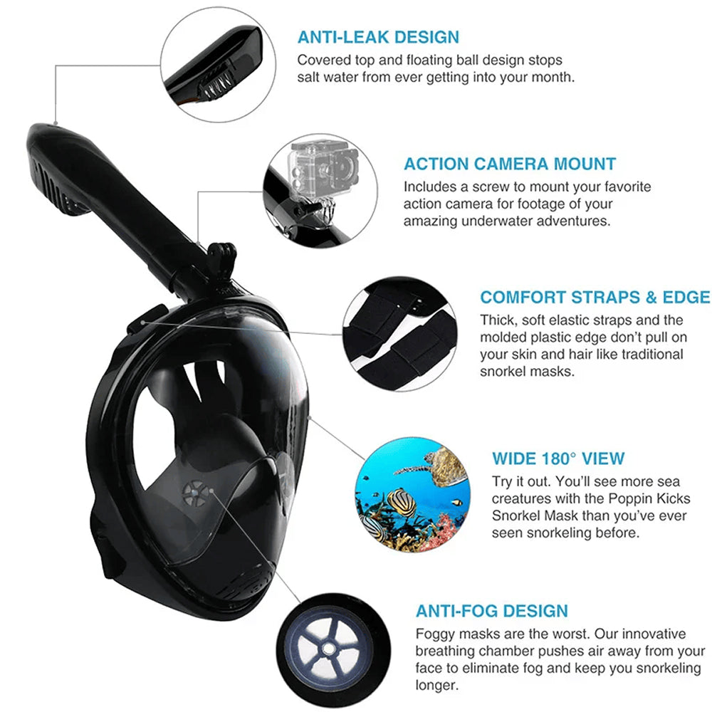 Divymask Anti-Fog Full Face Snorkel Mask with Camera Mount