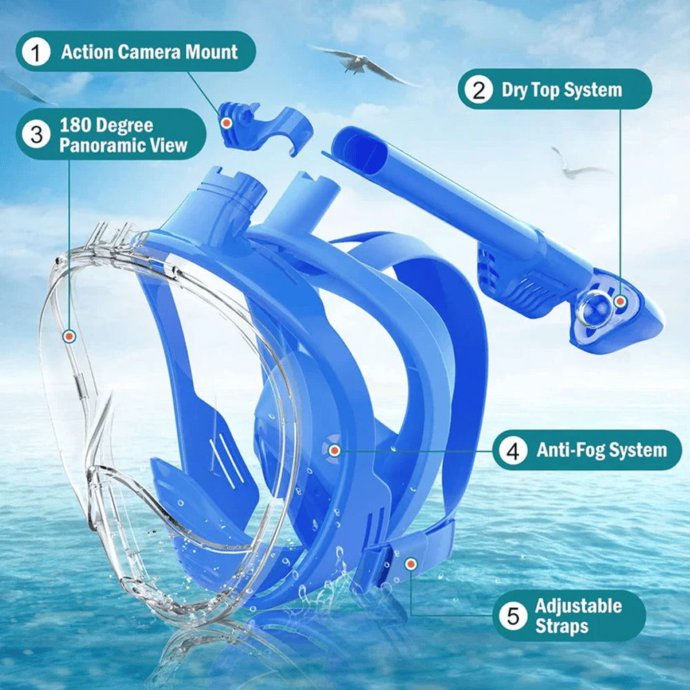 Divymask Anti-Fog Full Face Snorkel Mask with Camera Mount