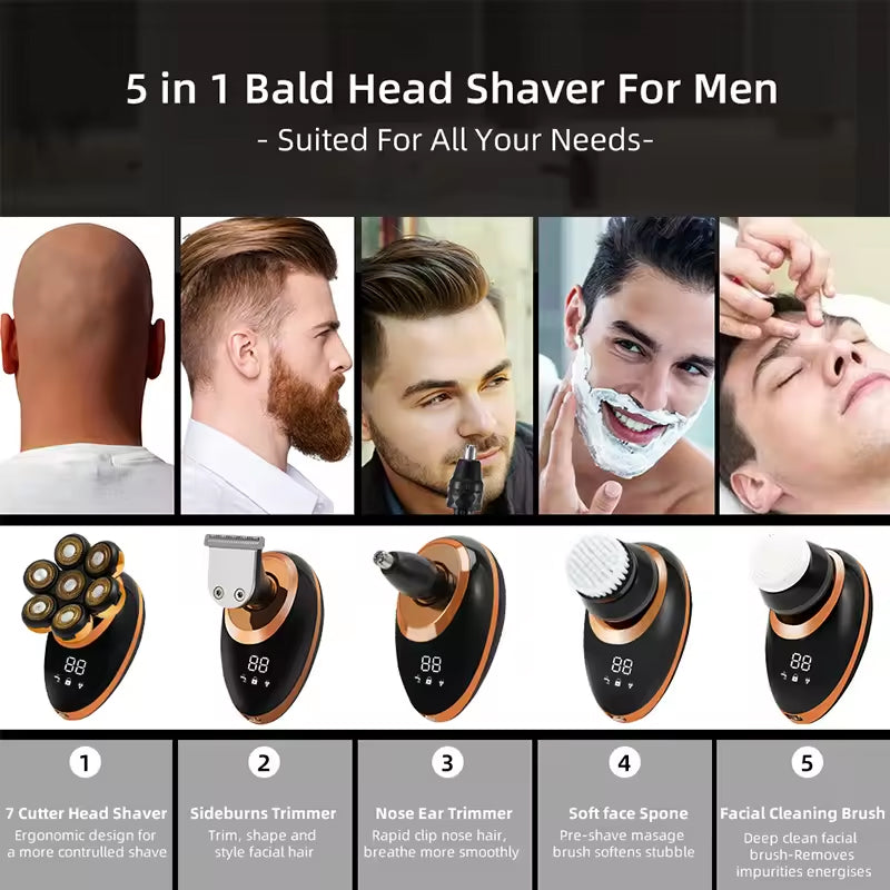 DomeeGlix 7D Bald Head Shaver & 5-in-1 Grooming Kit UK