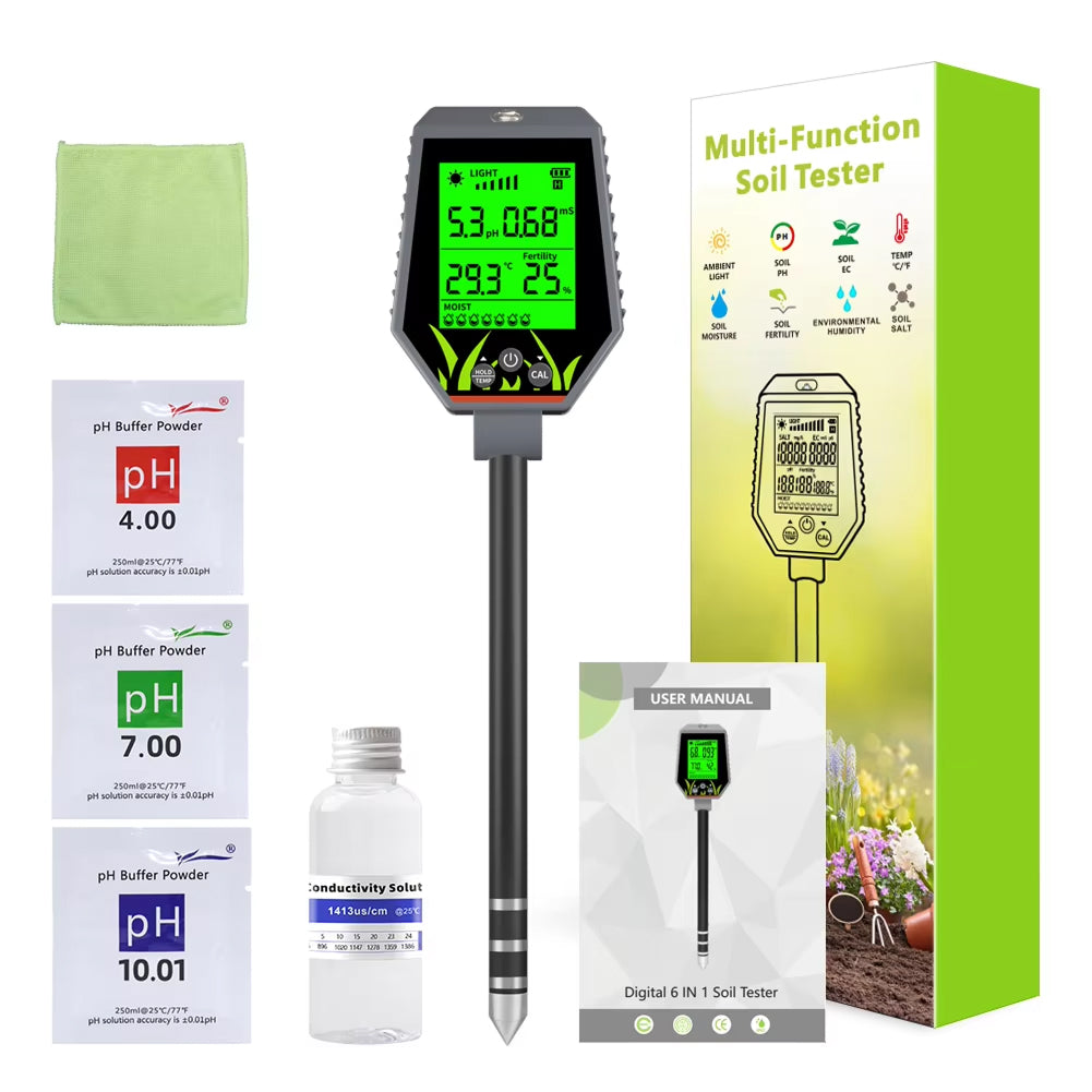 EdakaLif 6-in-1 Digital Soil Moisture Meter for Indoor Plants