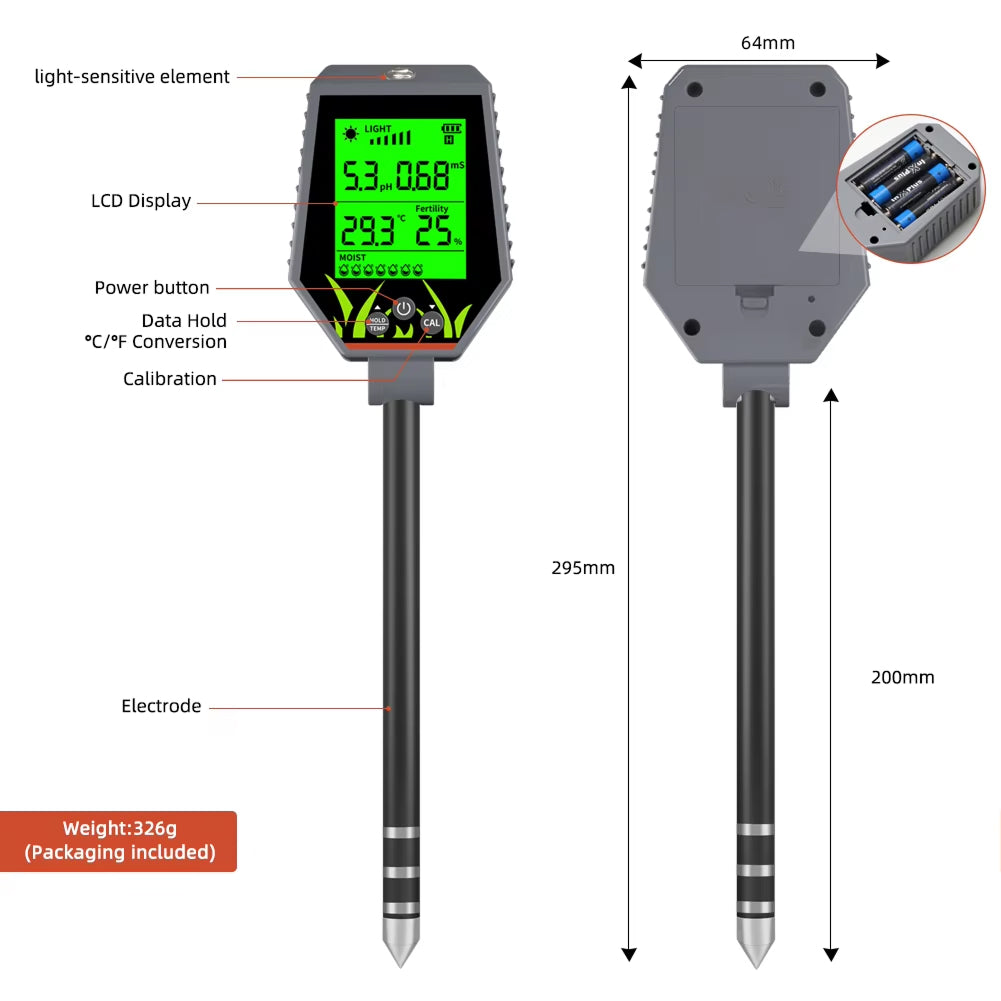EdakaLif 6-in-1 Digital Soil Moisture Meter for Indoor Plants