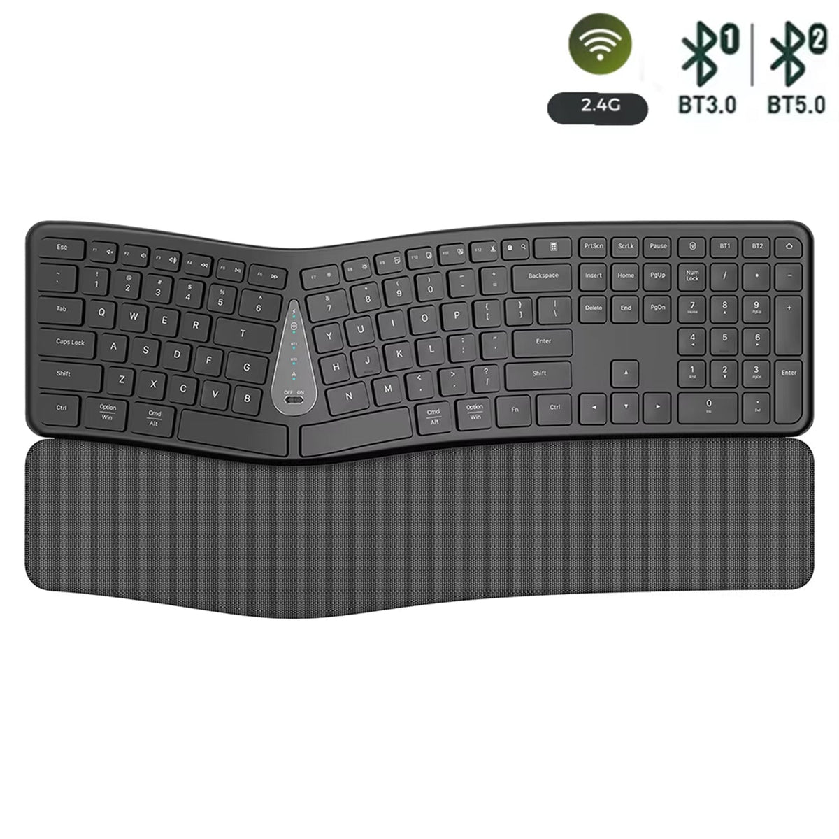Ergozikey Ergonomic Wireless Keyboard with Memory Sponge Wrist Guard