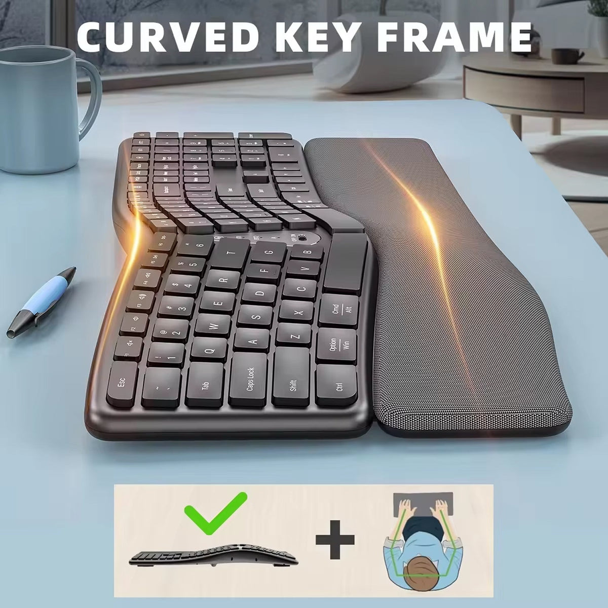 Ergozikey Ergonomic Wireless Keyboard with Memory Sponge Wrist Guard