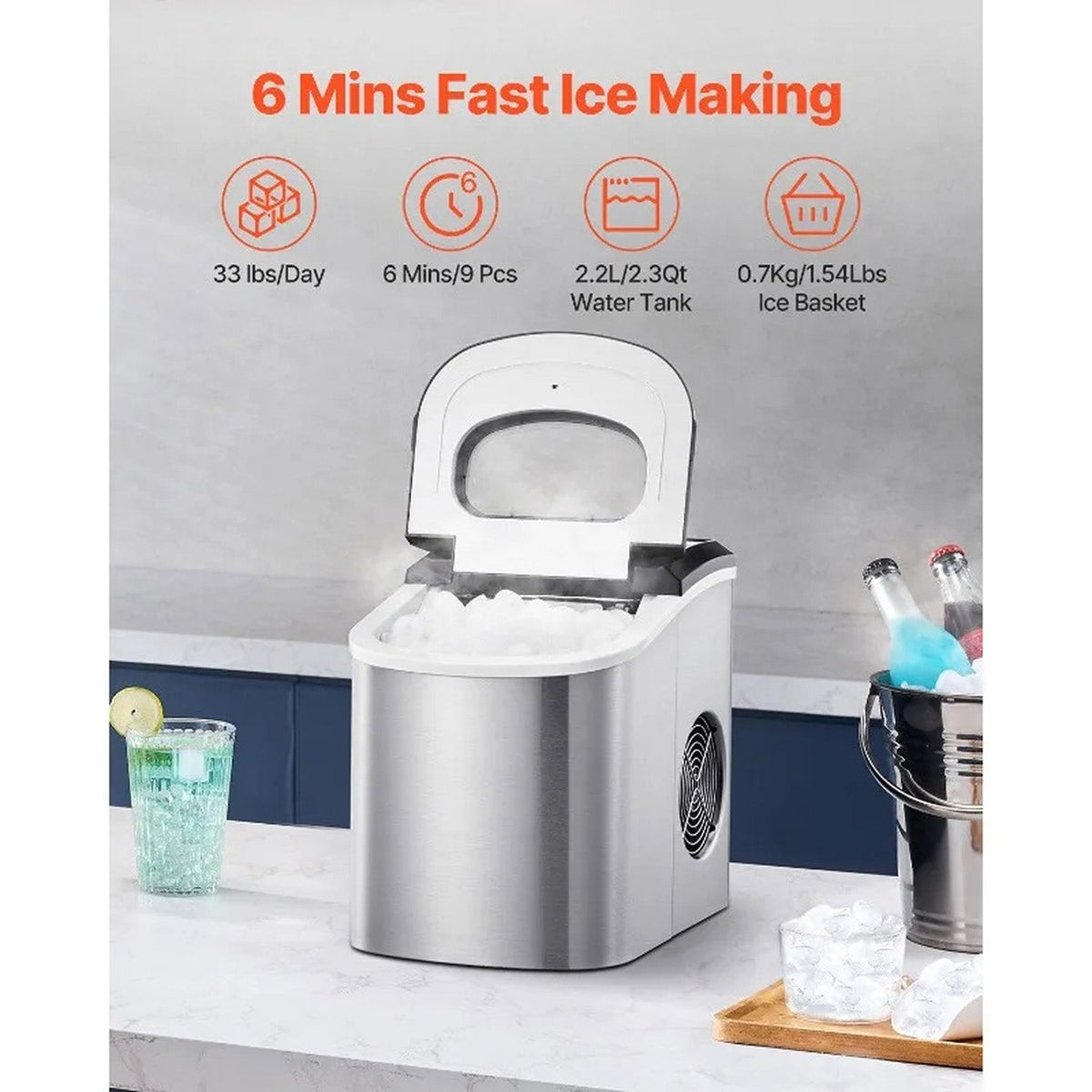 FrostalVy Portable Ice Maker Machine - 9 Cubes in 6 Mins