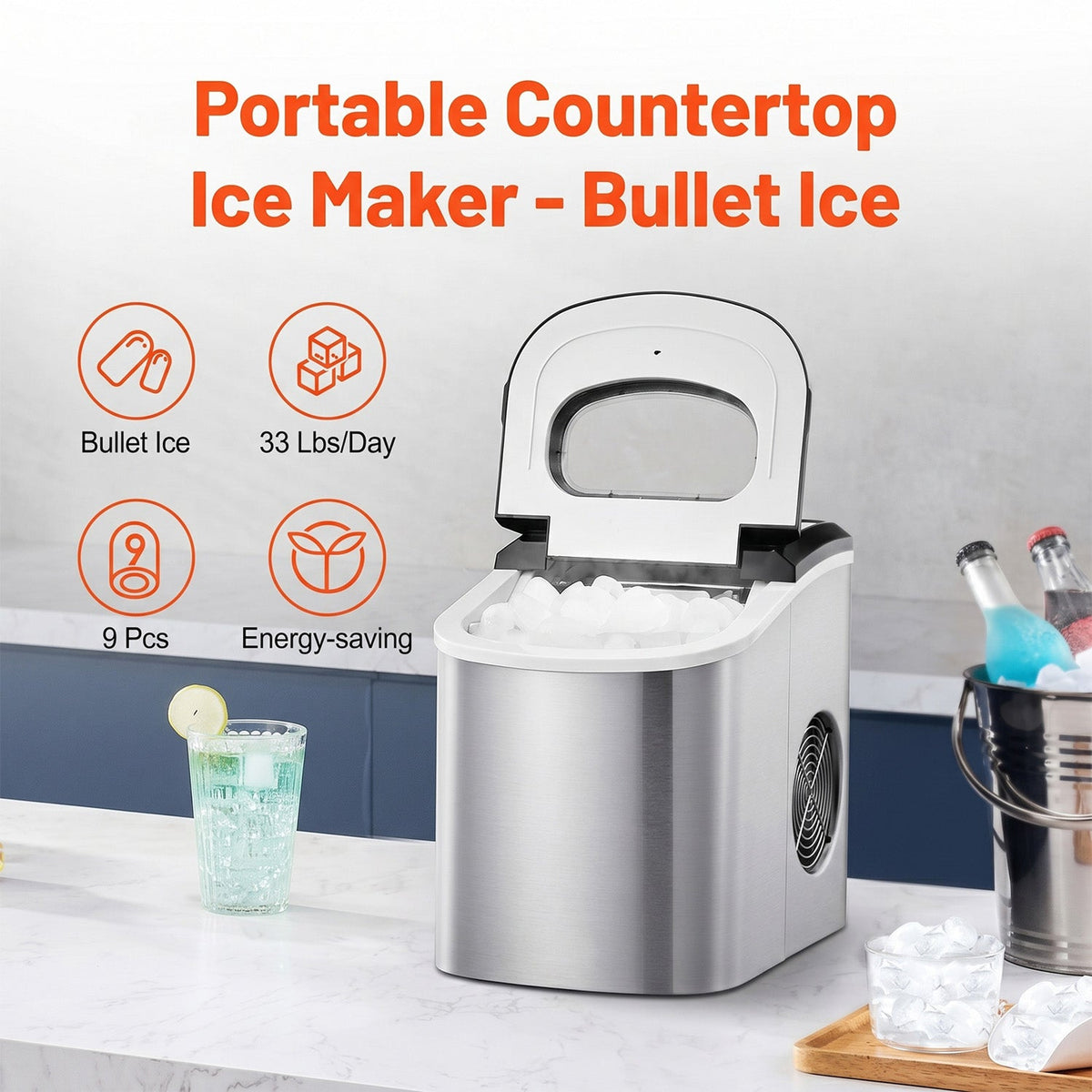 FrostalVy Portable Ice Maker Machine - 9 Cubes in 6 Mins