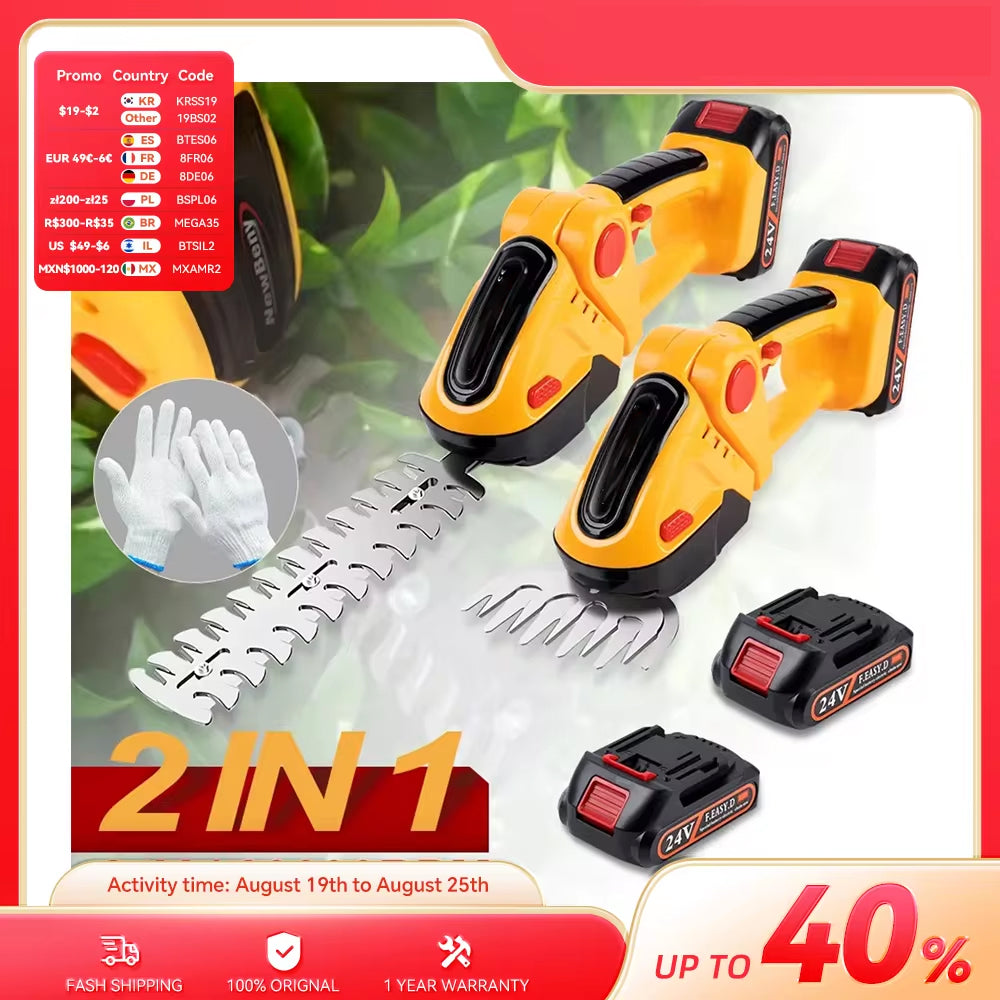 GrinWatt Cordless Electric Hedge Trimmer with 90° Adjustable Head
