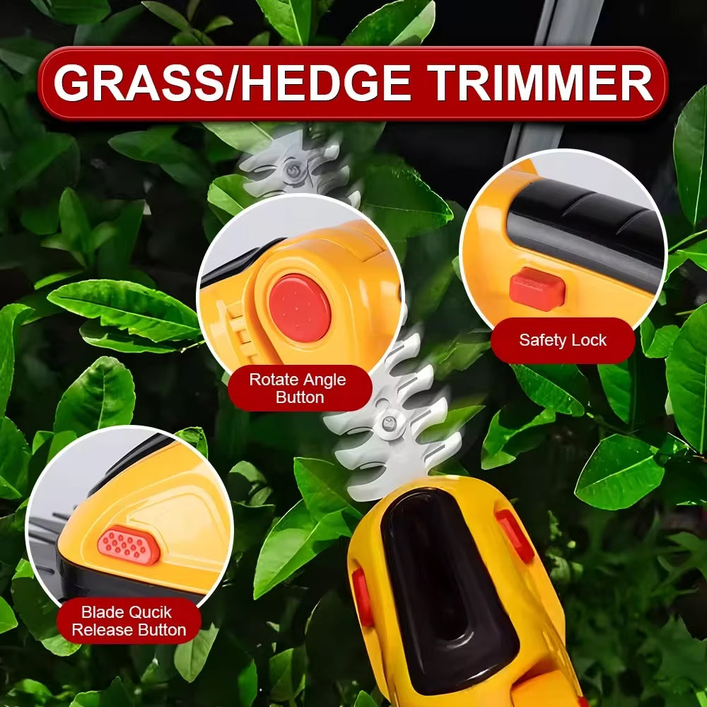 GrinWatt Cordless Electric Hedge Trimmer with 90° Adjustable Head
