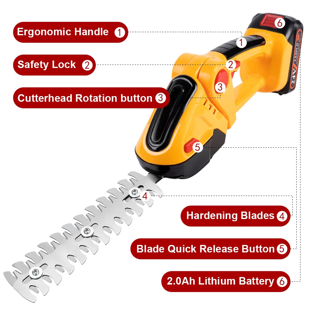 GrinWatt Cordless Electric Hedge Trimmer with 90° Adjustable Head